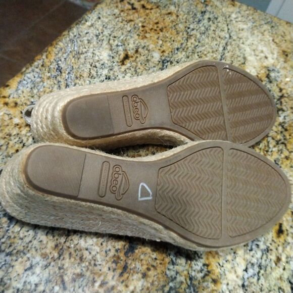 Abeo Sandals Womens 8 Narrow Espadrille Silver Leather Peep Toe Slingback Wedge - Picture 10 of 13